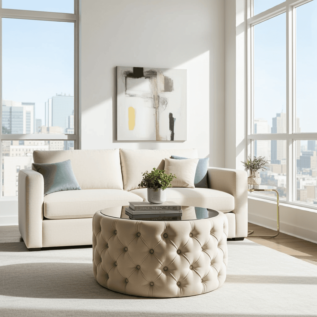 Velvet Button Tufted Round Coffee Table Chesterfield Style 60cm