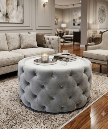 Velvet Button Tufted Round Coffee Table Chesterfield Style 60cm