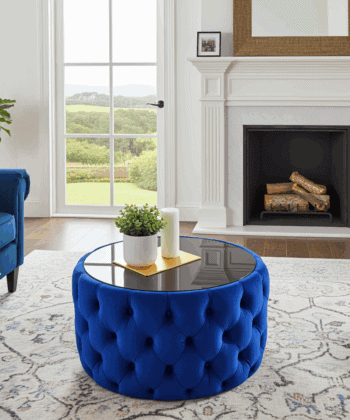 Velvet Button Tufted Round Coffee Table Chesterfield Style 60cm