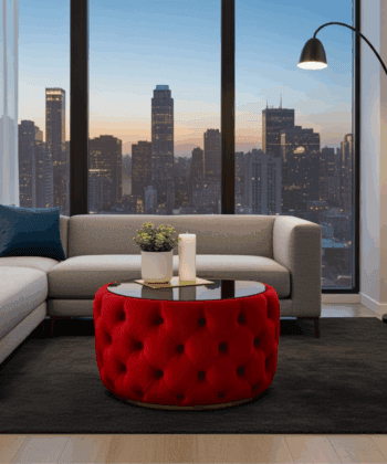 Velvet Button Tufted Round Coffee Table Chesterfield Style 60cm