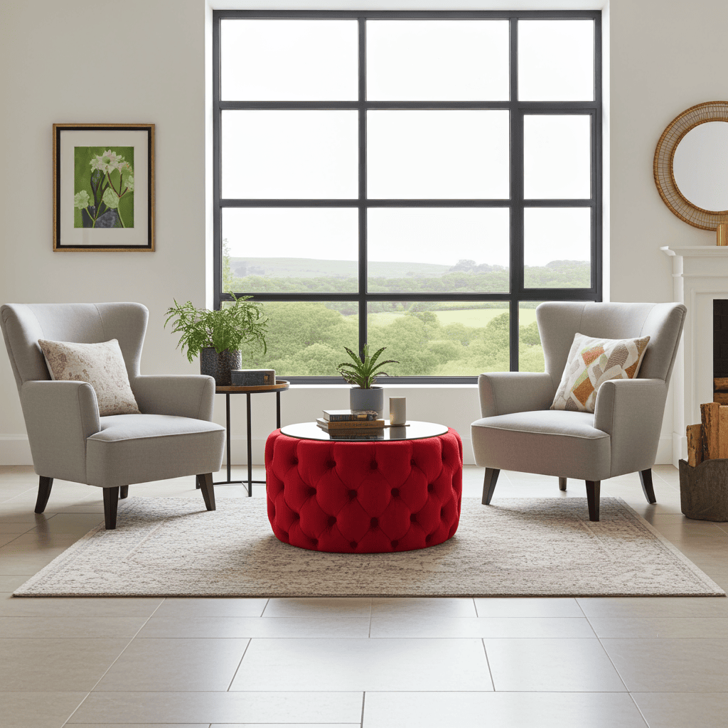Velvet Button Tufted Round Coffee Table Chesterfield Style 60cm