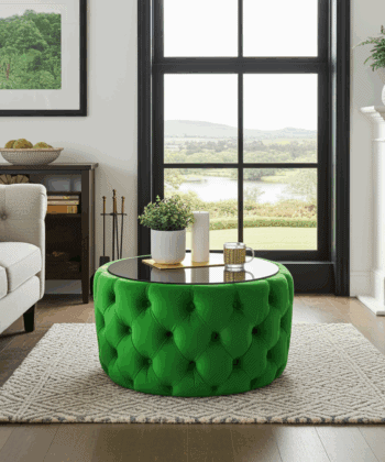 Velvet Button Tufted Round Coffee Table Chesterfield Style 60cm