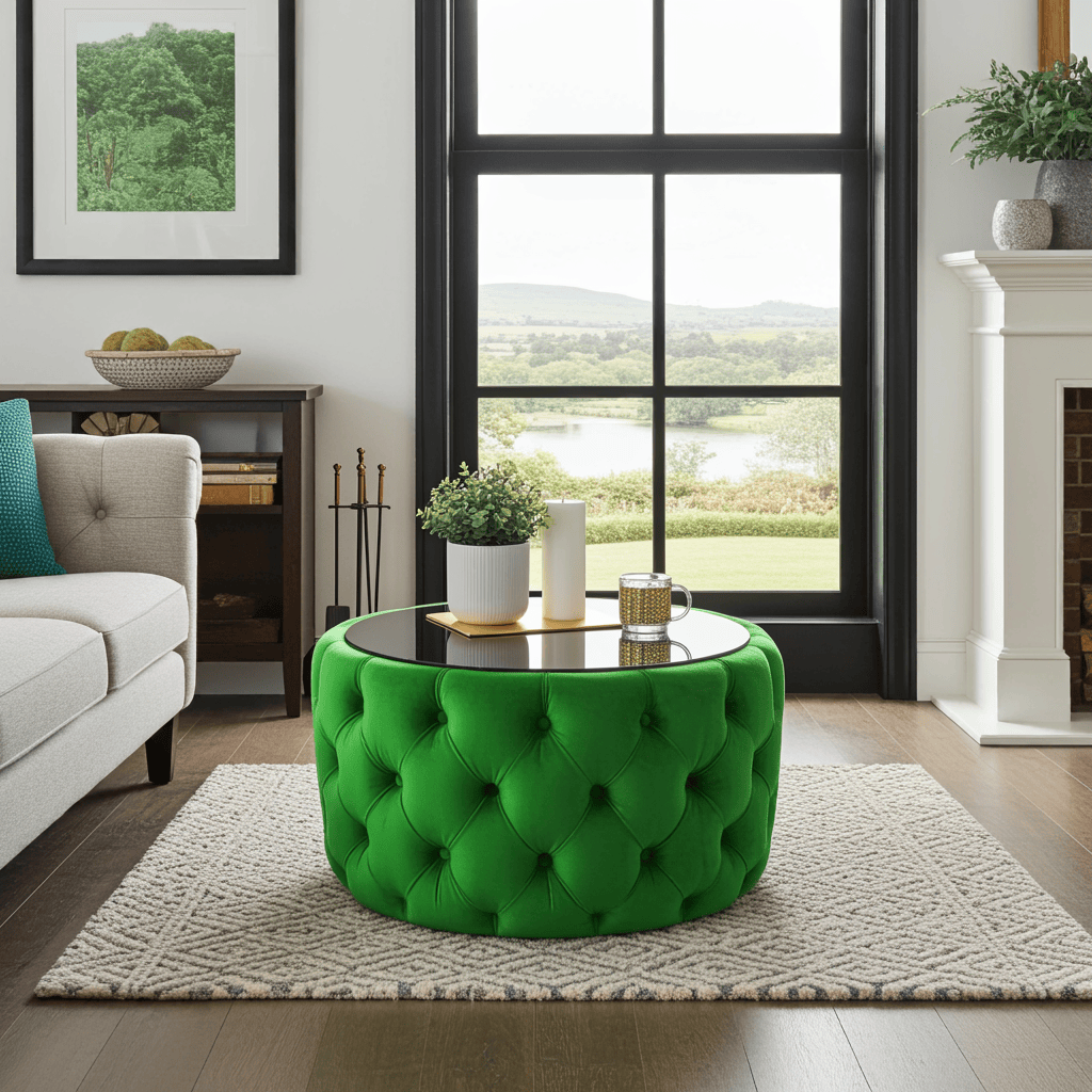 Velvet Button Tufted Round Coffee Table Chesterfield Style 60cm