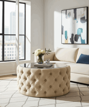 Velvet Button Tufted Round Coffee Table Chesterfield Style 60cm