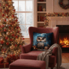 Handcrafted Christmas Pillow – Festive Owl in Blue Hat Design