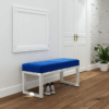 Blue Velvet Wooden Bench 100x40cm - White Alder Frame
