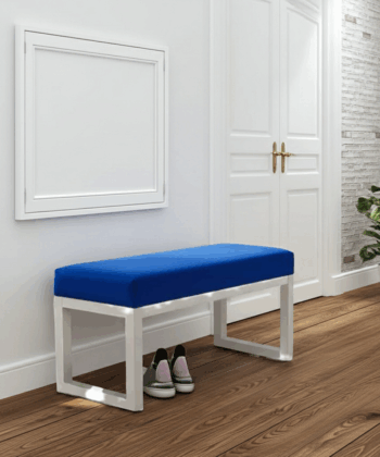 Blue Velvet Wooden Bench 100x40cm - White Alder Frame