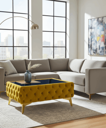 Chester Coffee Table Velvet Yellow Rectangle with Glass