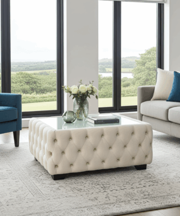 Chesterfield Coffee Table Velvet Rectangle 83x63x45cm with Glass