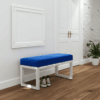 Blue Velvet Wooden Bench 100x40cm – White Alder Frame