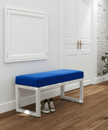 Blue Velvet Wooden Bench 100x40cm - White Alder Frame