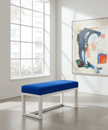Blue Velvet Wooden Bench 100x40cm - White Alder Frame