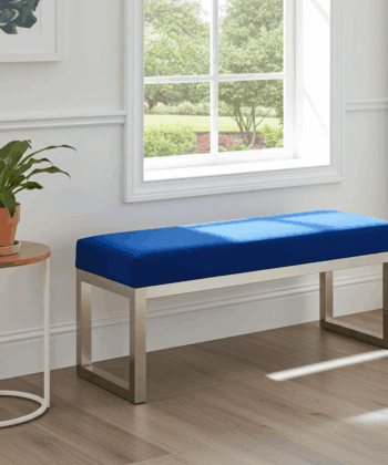 Blue Velvet Wooden Bench 100x40cm - White Alder Frame