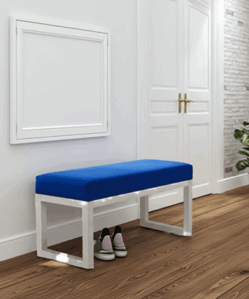 Blue Velvet Wooden Bench 100x40cm - White Alder Frame