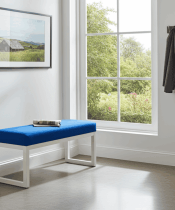 Blue Velvet Wooden Bench 100x40cm - White Alder Frame