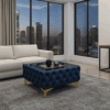 Chester Lux Blue Coffee Table 63x63x35cm Square Eco Leather with Glass