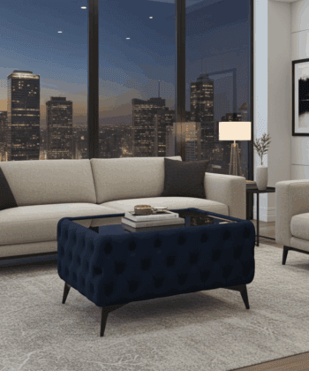 Chester Lux Coffee Table Velvet Black Rectangle 83x63x45cm with Glass