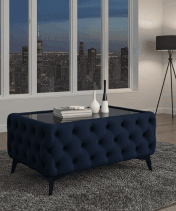 Chester Lux Coffee Table Velvet Black Rectangle 83x63x45cm with Glass