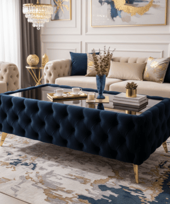 Elegant Velvet Chesterfield Coffee Table Velvet Rectangle 103x63x45cm