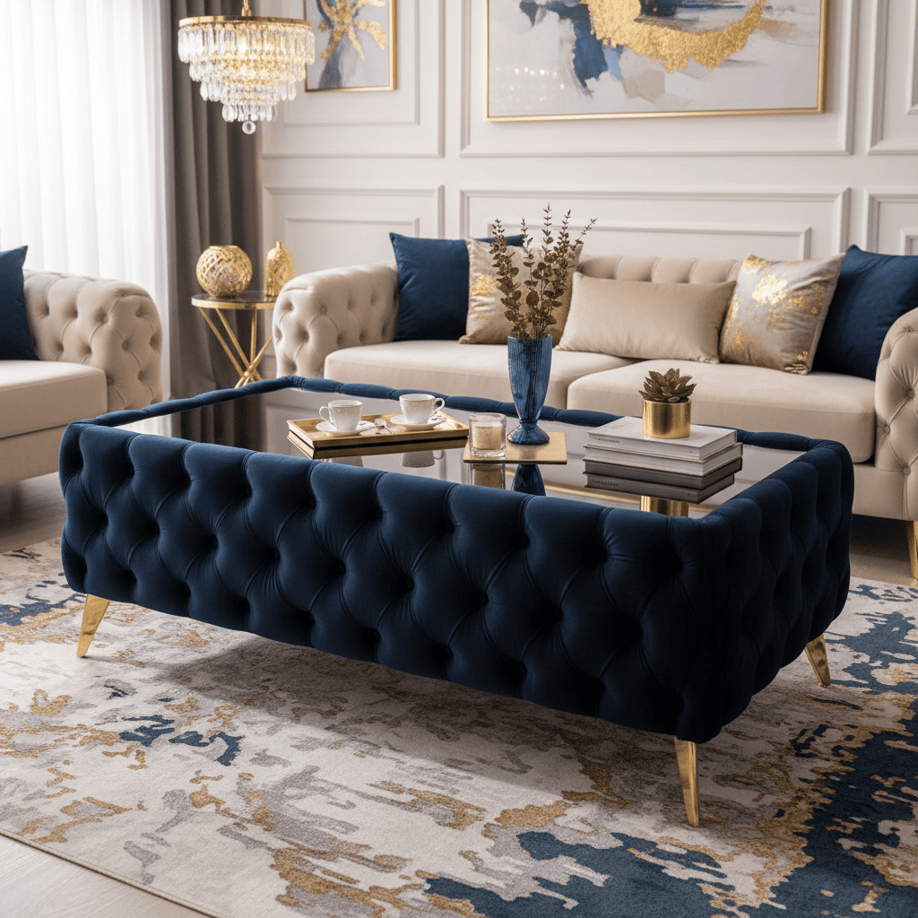 Elegant Velvet Chesterfield Coffee Table Velvet Rectangle 103x63x45cm