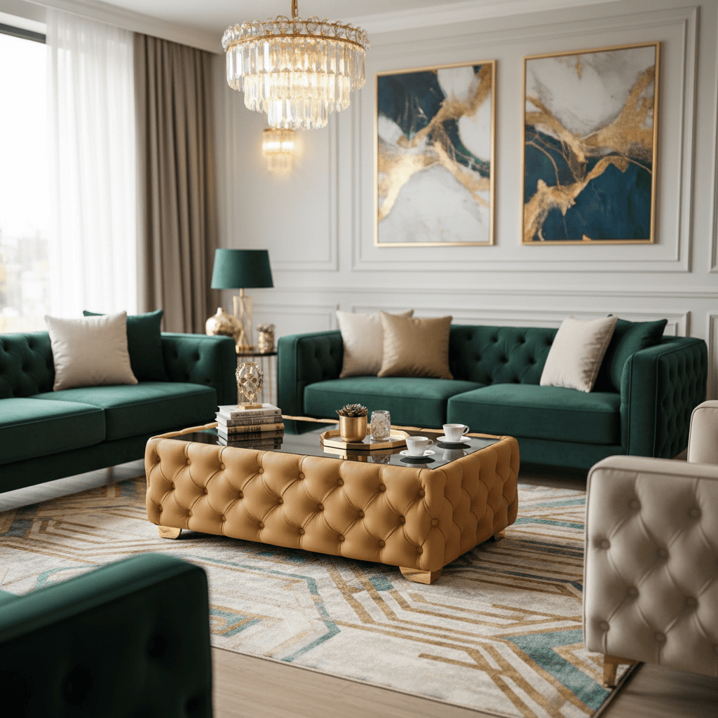 Elegant Velvet Chesterfield Coffee Table Velvet Rectangle 103x63x45cm