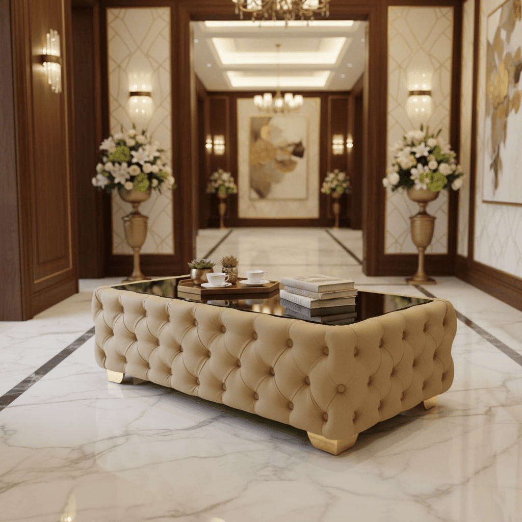 Elegant Velvet Chesterfield Coffee Table Velvet Rectangle 103x63x45cm