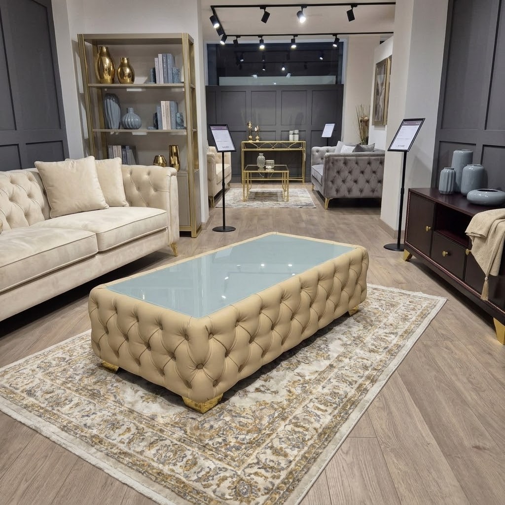 Elegant Velvet Chesterfield Coffee Table Velvet Rectangle 103x63x45cm