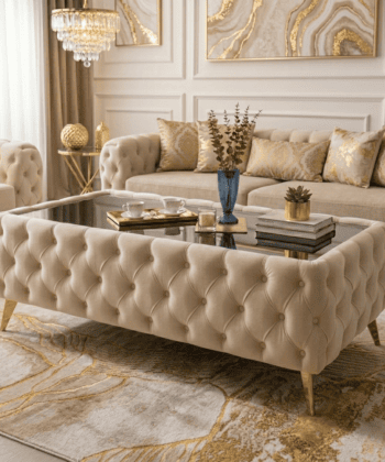 Elegant Velvet Chesterfield Coffee Table Velvet Rectangle 103x63x45cm