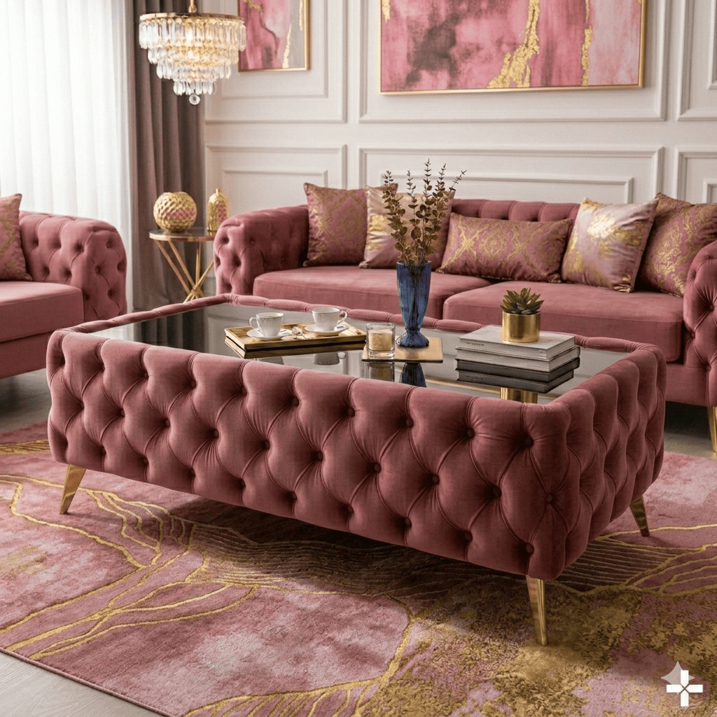 Elegant Velvet Chesterfield Coffee Table Velvet Rectangle 103x63x45cm