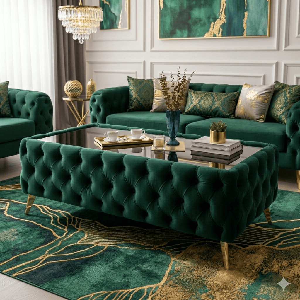 Elegant Velvet Chesterfield Coffee Table Velvet Rectangle 103x63x45cm