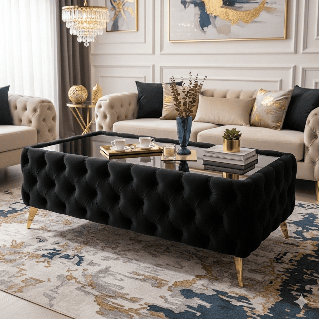 Elegant Velvet Chesterfield Coffee Table Velvet Rectangle 103x63x45cm