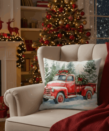 Handcrafted Christmas Cushion – Red Vintage Truck