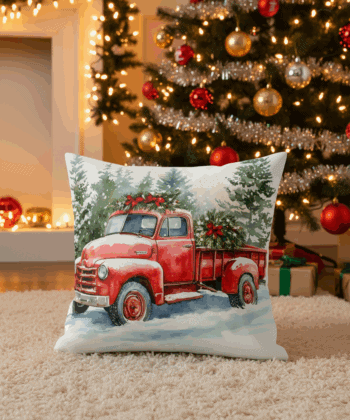 Handcrafted Christmas Cushion – Red Vintage Truck