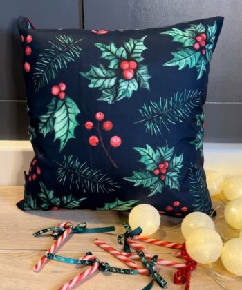Handcrafted Christmas Pillow – Classic Holly & Pine Design