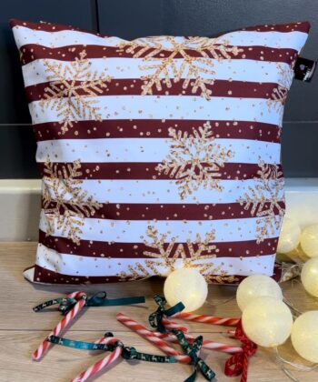 Handcrafted Christmas Pillow Burgundy Stripe & Snowflake Design