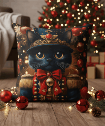 Handcrafted Christmas Pillow – Festive Nutcracker Cat Design