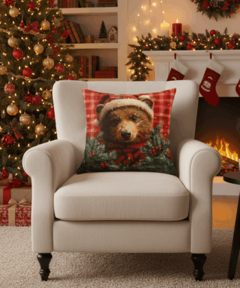 Handcrafted Christmas Pillow – Festive Santa Bear Design