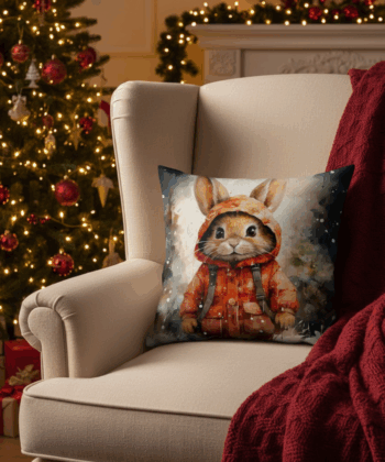 Handcrafted Christmas Pillow with Adventurous Bunny