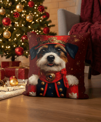Handcrafted Christmas Pillow with Festive Dog Portrait