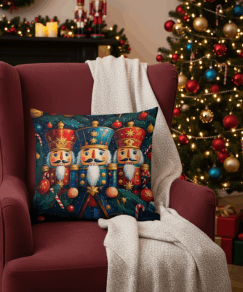 Handcrafted Christmas Pillow with Nutcracker Trio
