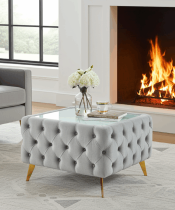 Chesterfield Velvet Square Coffee Table with Glass 63x63x45cm