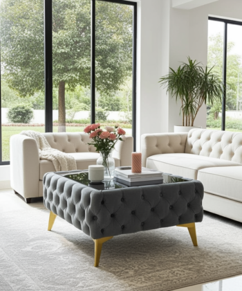 Luxury Velvet Chesterfield  Coffee Table 63x63x35cm Square Velvet