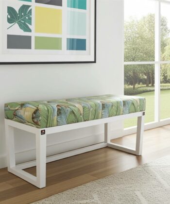Tropical Leaf Wooden Bench 100x40cm - White Alder Frame
