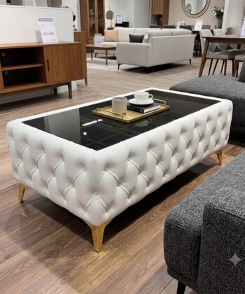 Chesterfield Coffee Table Velvet Rectangle 83x63x45cm with Glass
