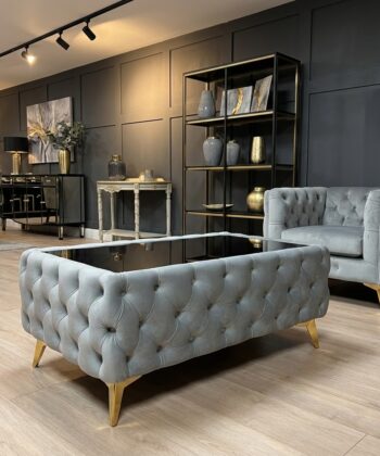 Chesterfield Coffee Table Velvet Rectangle 83x63x45cm with Glass