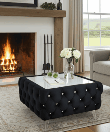 Chester Lux Square Black Coffee Table 63x63x45cm Velvet with Glass