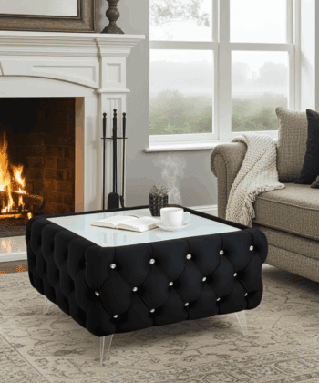 Chester Lux Square Black Coffee Table 63x63x45cm Velvet with Glass