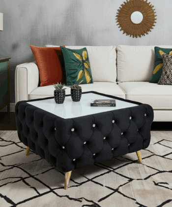 Chester Lux Square Black Coffee Table 63x63x45cm Velvet with Glass