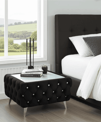 Chester Lux Square Black Coffee Table 63x63x45cm Velvet with Glass