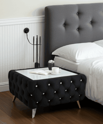 Chester Lux Square Black Coffee Table 63x63x45cm Velvet with Glass